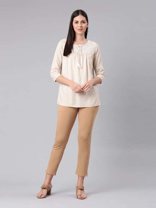 Image of GO COLORS Ponte Smart Kurti Pants Full Length for Women | Breathable, Mid Rise