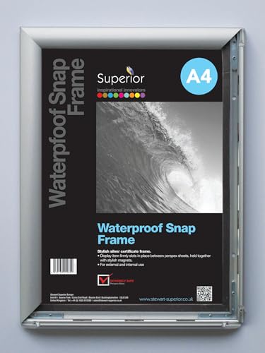 SECO Superior A4 Wasserdichter 4 seitiger Frontlader - Bilderrahmen/Poster Schnapprahmen aus Aluminium - Silber