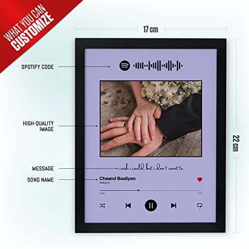 Image of Ritwika's Personalized Spotify Song Barcode With Photo & Message Digital Print Engineered Wooden Frame For Desk 17 X 22 Cm Purple Set Of 1, Rectangular, Tabletop