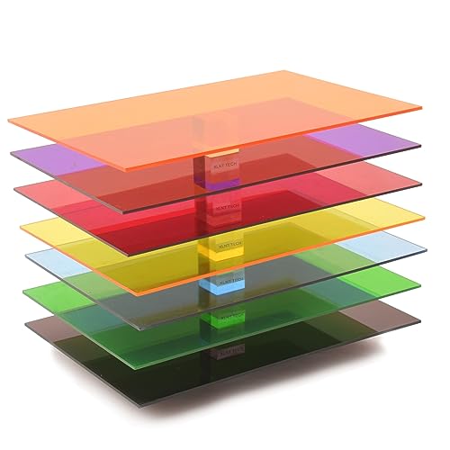 Image of 7 Pieces & 7 Colors 8 inch x 12 inch x 0.118 inch Transparent Colored Cast Acrylic Sheets, Plexiglass Plastic Sheet for Laser Cutting, Engraving Signs, DIY Projects.