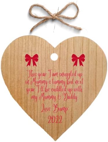 Second Ave Baby Bump Christmas Wooden Hanging Heart Christmas Xmas Tree Decoration Bauble