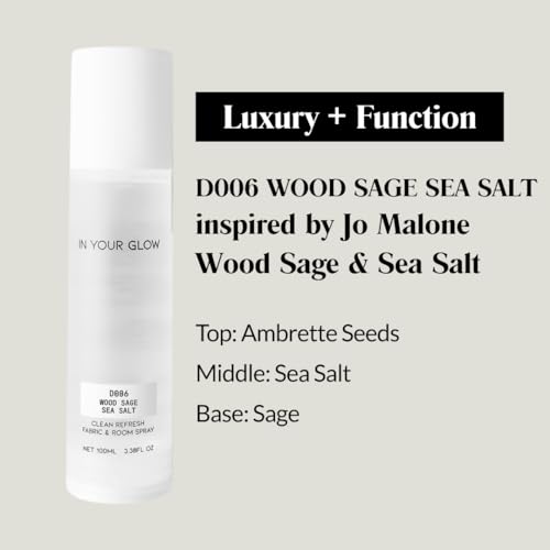 Image of In Your Glow Fabric & Room Mist Spray- Long-Lasting Clean Scent, Unisex Luxury Fragrance & Odor Eliminator, 100ml- D006 WOOD SAGE SEA SALT