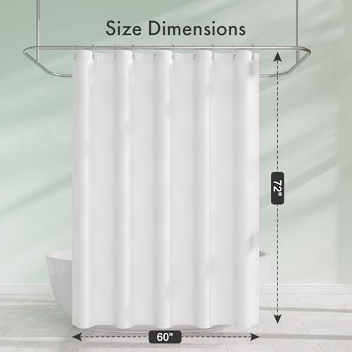 Image of Amazer Small Stall Shower Curtain Liner Washable, 60 x 72 Inches, Fabric Shower Liner with 2 Bottom Stones, Narrow Waterproof RV Shower Curtain Liner, 10 Grommet Holes, Hotel Quality, White