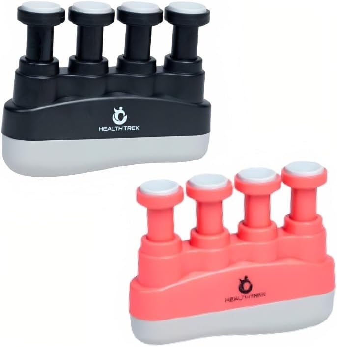 Healthtrek Finger Strengthening Equipment for Forearm Hand Grip Workout Equipment for Musician, Rock Climbing and Therapy (Pack of 2, Red + Black)