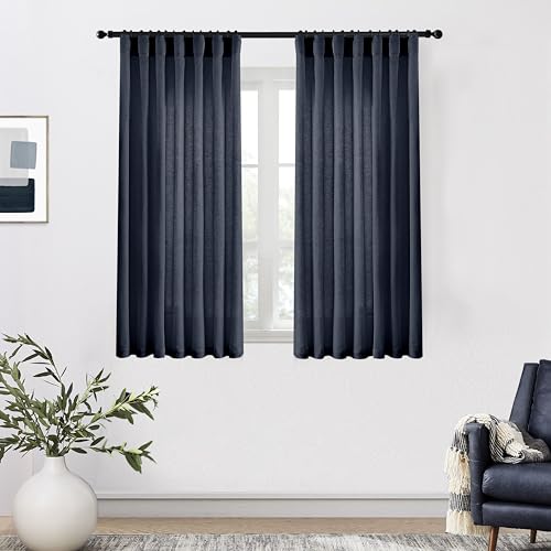 Image of XTMYI Navy Blue Short Length Curtains for Windows,Linen Sheer Cutains for Bedroom Kitchen,45 Inch Long