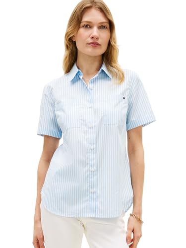 Tommy Hilfiger Women's Regular Poplin Striped Short Sleeve Button Up