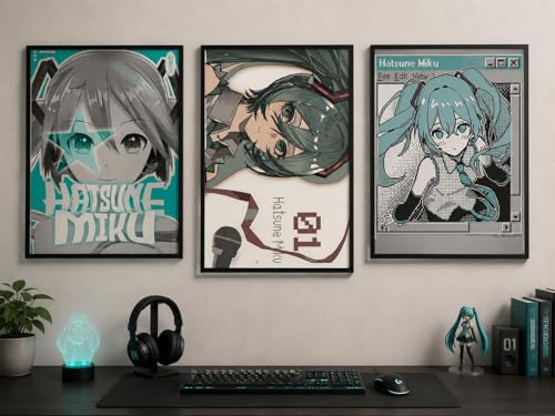 Image of Miku Poster Set of 3 | Vocaloid Anime Wall Art Print | Miku Anime Poster for Bedroom, Gaming Room & Otaku Room Decor | Japanese Anime Aesthetic Wall Decor Gift Set of A3