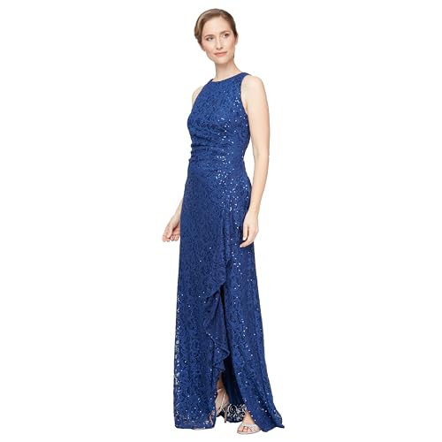 Image of Alex Evenings Women's Long Sleeveless Mother of the Bride Dress W /Cascade Ruffle & Front Slit (Petite and Regular Sizes)