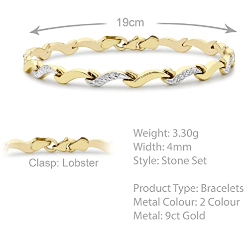CARISSIMA Women's 9 ct 2 Colour Gold Diamond Cut 4mm Wave Link Bracelet of Length 19 cm/7.5 inch4