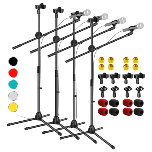 5 Core Tripod Mic Stand Floor 4Pcs Adjustable 31 to 76 Inches Boom Arm Holder Microphone Stands 360 Degree Rotating + Dual Mic - MS DBL 4PCS