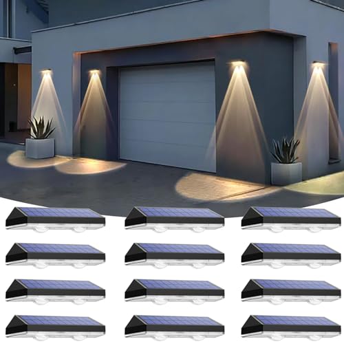 Solar Fence Lights Outdoor Waterproof LED - 3000/4000/6000K 3 Mode, IP65 Waterproof Fence Lights Solar Powered, Solar Wall Lights for Outside, Backyard/Step/Patio/Deck Fence/Stair Railings (12 Pack)