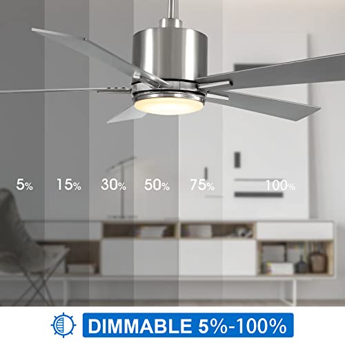 Warmiplanet Ceiling Fan With Lights Remote Control, 52 Inch Brushed Nickel Ceiling Fan With Light For Bedroom,Living Room, Office, Basement,Kitchen,Dining Room, Dimmable Modern Ceiling Fan #TOP1