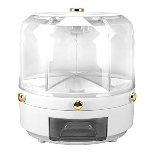 Aufbewahrungsbehälter für Reis und Getreide, 6 Kg Fassungsvermögen, Reisspender mit 6 Fächern, um 360° Drehbarer Frischhaltebehälter, Trockenfutter-Aufbewahrungsbox mit Einem Klick,(Weiss)