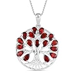 TJC Garnet Tree Of Life Pendant Necklace for Women in 925 Sterling Silver Size 20 Inches with Lobster Clasp with Prong Setting January Birthstone Metal Wt. 5.6 Grams