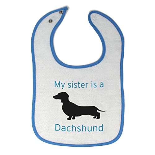 Toddler & Baby Bibs Burp Cloths Dogs My Sister is A Dachshund Dog Lover Pet Cotton Baby Items for Baby Girl & Boy White Blue Design Only