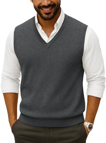 Mens Wool Sweater Vest, Fall V Neck Sweater Vests, Lightweight Sleeveless Knit Vest