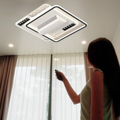Image of Decorative Ceiling Fan with Light, Square Bladeless Ceiling Fan with 3-Color Dimmable Led Light with Remote,APP & Voice Control, Fancy Fans with Lights, Ideal for Bedroom & Living Room