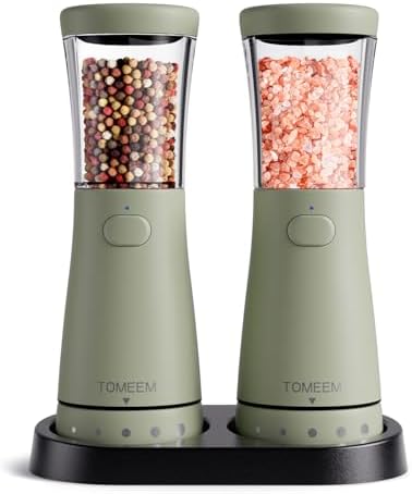 Electric Salt and Pepper Grinder Set with Storage Base, Stainless Steel Rechargeable Salt and Pepper Grinder Set with 4.5 oz Large Capacity, 1.8