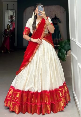 Image of ZITON ARICO MART Women's Indian Traditional Kanjivaram Silk Pure Weaving Lehenga Choli Along With Dupatta And Blouse Piece, Half Saree (Unstitched)