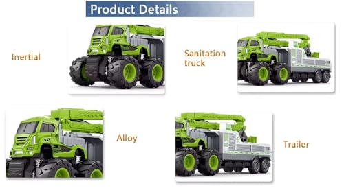 Image of Friction Powered City Sanitation Transport Truck Toy for Kids Boys Girls 1:43 4WD Die-Cast Alloy Garbage Truck Pull Back Vehicle Gift (Multicolor, Pack of 1)
