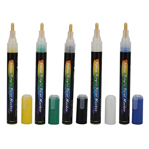 Image of Acrylic Paint Markers for Rock Painting, Stone, Glass, Metal and Ceramic Yellow Green White Black Blue pack of 5