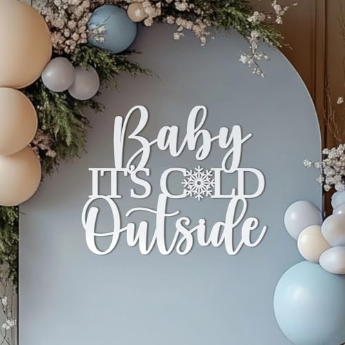Baby It's Cold Outside Sign for Backdrop,Wooden Baby Shower Sign for Winter Wall Decoration for Gender Reveal Birthday Christmas Party Decorations Supplies