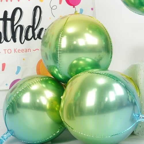Image of Gradient Green Round Foil Balloons Birthday Prom Decor 22 Inch 6 Pcs | Metallic Green 4D Helium Ball Balloons for Graduation Wedding Halloween Disco Prom Tropical Party Decorations