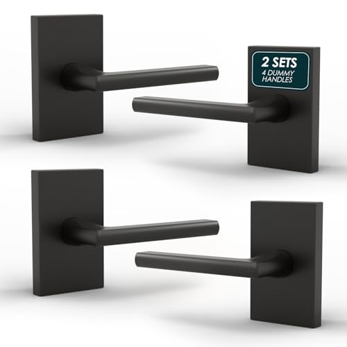 Image of Mega Handles Glamor Dummy Door Handles - 4 Pack Heavy Duty Black Door Handle, Non-Turning Door Handle for Hallway, Closet & French Doors, Single Side, Fits All Standard Doors - Matte Black