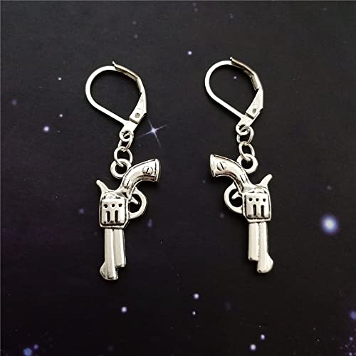 Gun Charm Lever Back Clip Earrings, Revolver Dangle Earrings, West Style, Quirky Jewelry2