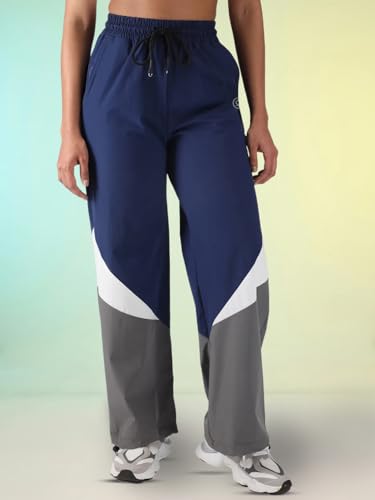 Image of CHKOKKO Women's Nylon Track Pants with Colorblock Design | Lightweight Breathable Sports Pant | Relaxed Fit Activewear for Workout, Training & Everyday Comfort