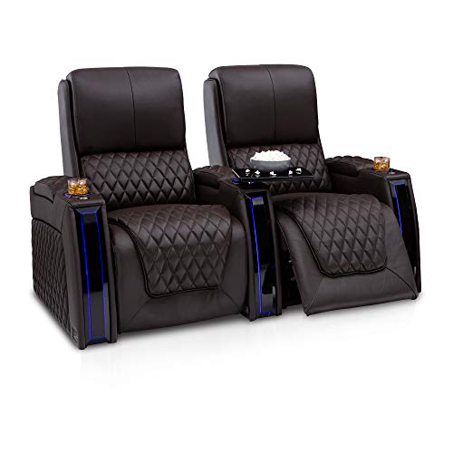 Seatcraft Apex Home Theater Seating - Living Room - Italian Leather - Power Recliner - Power Headrests & Lumbar - LED Armrests - SoundShaker - USB Charging - Cup Holders (Row of 2, Brown)
