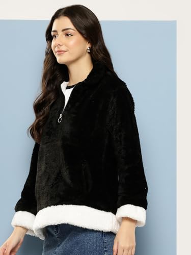 Image of Aarika Womens Winter Wear White-Pink Colour Solid Fur Sweat Shirt