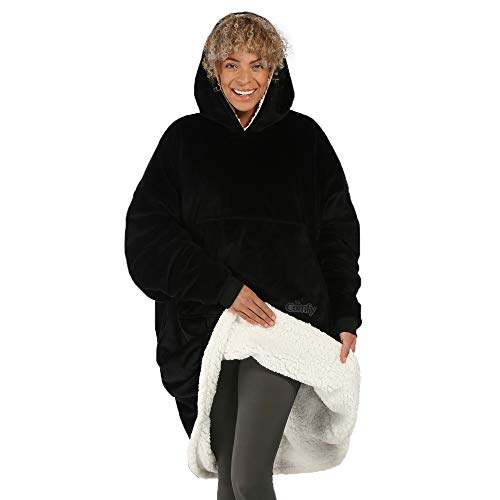 THE COMFY Original | Oversized Microfiber & Sherpa Wearable Blanket, Seen On Shark Tank, One Size Fits All (Black)