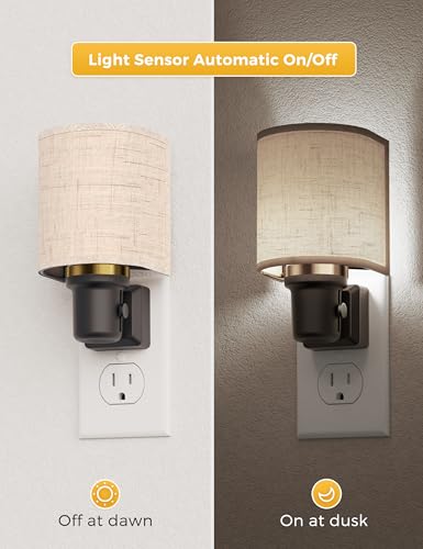 Image of L LOHAS LED Bright Night Lights Plug into Wall, Daylight White, Dimmable | Plug in Night Light, Decorative Nightlights Plug in Wall, Light Sensor, Linen Fabric Nightlight for Hallway Kitchen, 2 Pack