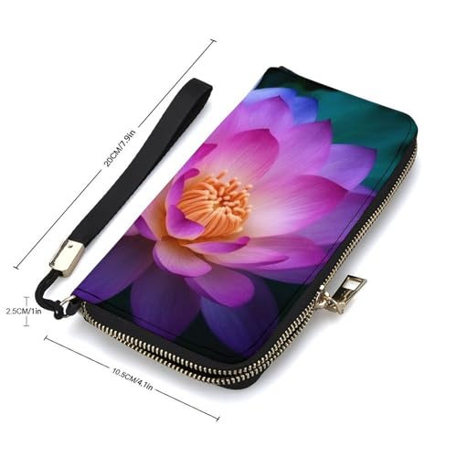 Fashionable Large-capacity Lotus Flower1 Printed Leather Wallet Vertical, Internal Multi-compartment Design - Meet Your Diverse Travel Needs2