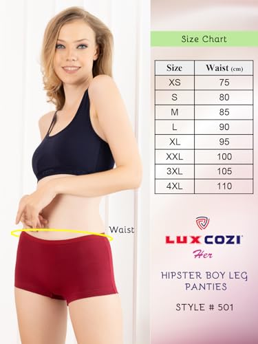 Image of Lux Cozi for Her Women's Boy Shorts Panty | High Coverage 100% Cotton Panty Set for Women |Mid Waist Boyleg Panty |Color May Vary | Pack of 9