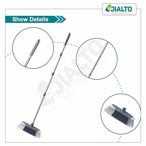 Image of JIALTO Floor Cleaning Broom with Long Stainless Steel Handle, Soft Dense Bristles, Adjustable Extendable Rod, Multipurpose Sweeping Brush for Home, Kitchen, Bathroom & Outdoor Cleaning
