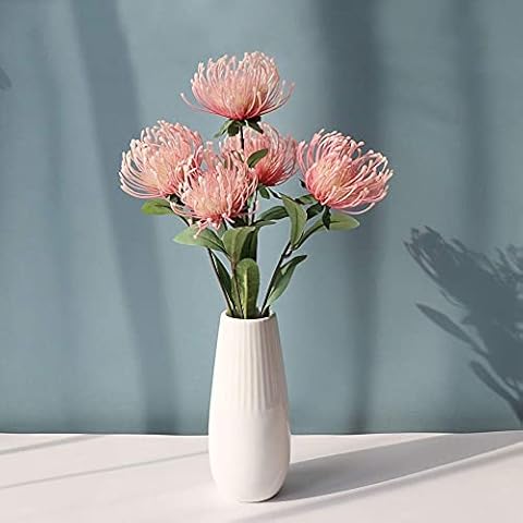 LSME 5 Heads Champagne Artificial Chrysanthemum Flower Bouquet with Single Stem Arrangements Weddings Table Vase Kitchen Office Party Decoration Cover