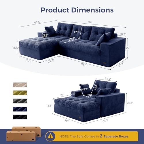 Image of MAXYOYO Sectional Sofa Couch and Chaise Lounge, L Shaped Modern Cloud Couch with Ottoman, Comfy Sofa with Layered Cushion, Tufted Upholstered Sleeper Chair for Living Room, No Assembly Required