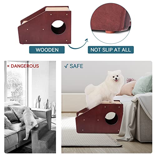 Petsfit Wooden Dog Stairs 2 Steps,Dog Steps For High Bed, Pet Stairs For Old Pet,Brownish Red(21X17X14 Inch) #TOP3