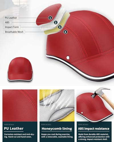 Image of Adult Baseball Cap Helmet - Urban Style for Golf, Low Profile Urban Commute PU Retro Leather Hat for Men & Women