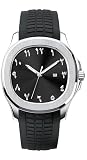 Gosasa Men’s Arabic Numeral Watch with Luminous Hands, 30M Waterproof Quartz Wristwatch, Date Display, Soft Silicone Strap – 1.65' Case (Silver Black)