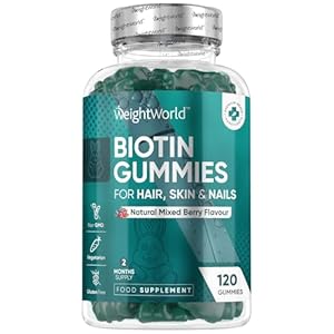 Biotin Gummies – 5000mcg – 120 Gummies with Vitamin A, B, C, D, E & Selenium – Hair, Nails & Skin Vitamins – Natural Raspberry & Blueberry Flavoured Vitamin B7 Gummies – Chewable Biotin Hair Gummies