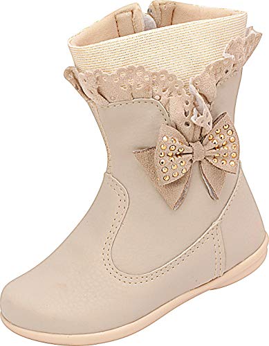 Bota Babado com laço Hot Plis Calçados Marfim