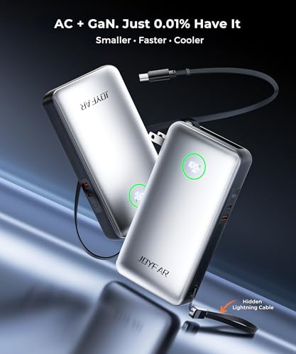 Image of Portable Charger Power Bank - Laptop Battery Pack 65W AC Plug GaN 25000mAh Built in Cable USB C Phone Fast Charging Compatible with iPhone 16 15 14 13 12 11 X iPad MacBook Samsung (White)