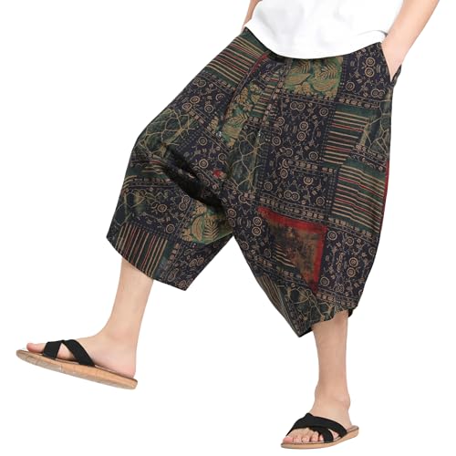 Tripleberly Mens Capri Pants Casual 3/4 Harem Pants with Pockets Baggy Capri Shorts for Men Elastic Waist Drawstring