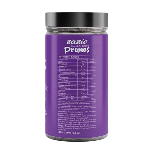 Image of Zazio Dried Prunes | RICH, SWEET & NATURALLY WHOLESOME PLUMS | Antioxidant Rich, Super Food, Dried Prunes, Pitted Prune | 250gm (Pack of 1)