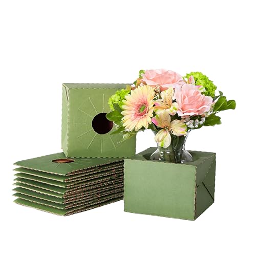 Holiday Designs - Pop-Up Florist Delivery Box, Heavy Duty Corrugated Cardboard Vase Boxes for Secure Floral Arrangements During Transport, 6.5 x 6.5 x 4.5 (Medium - 10 Pack)