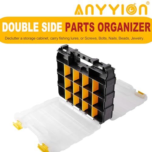 Image of Anyyion Small Parts Organizer, 34-Compartments Double Side parts organizer with Removable Dividers for Hardware, Screws, Bolts, Nails, Beads, Jewelry. (1 PCS, Yellow)