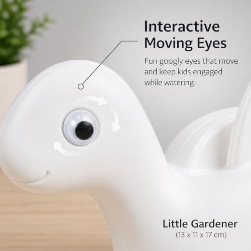 Image of Dinosaur Watering Can for Kids | 1 Litre | Plastic Dinosaur with Moving Eyes | Leak Proof, Lightweight, Easy Grip Watering Can | Kids Return Gifts | 10 Inches (Keep Growing White)